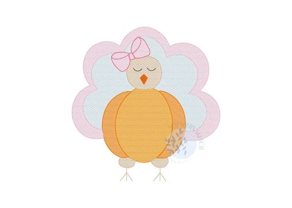 Thanksgiving Pumpkin Girl Bow Turkey Sketch Fill Light Fill - Etsy | Etsy (US)