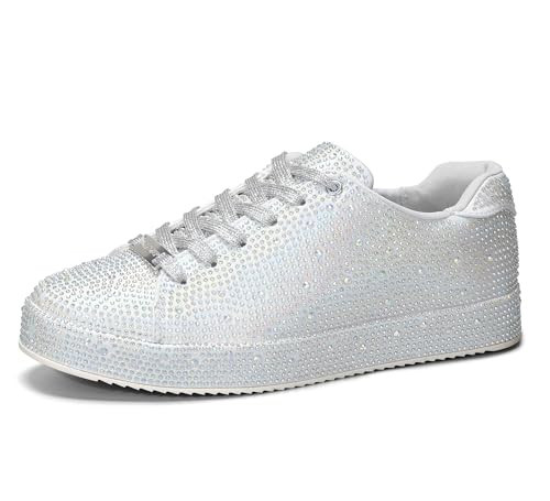 LUCKY STEP Rhinestone Fashion Sneakers | Sparkly Bling Wedding Bridal Shiny Shoes for Women(Silver Rhinestone,9 B(M) US) | Amazon (US)