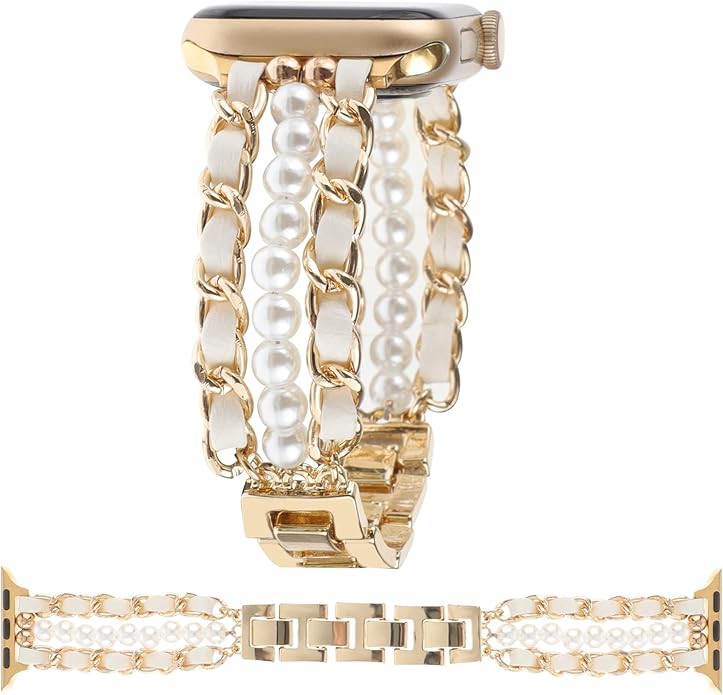 Pearl Beaded Bracelet Compatible with Apple Watch Bands 38 40 41mm 42 44 45 46 49mm,Stylish Jewel... | Amazon (US)