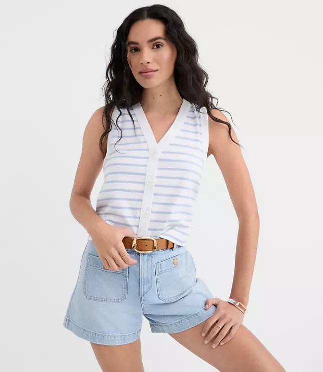 Striped V-Neck Cardigan Tank Top | LOFT