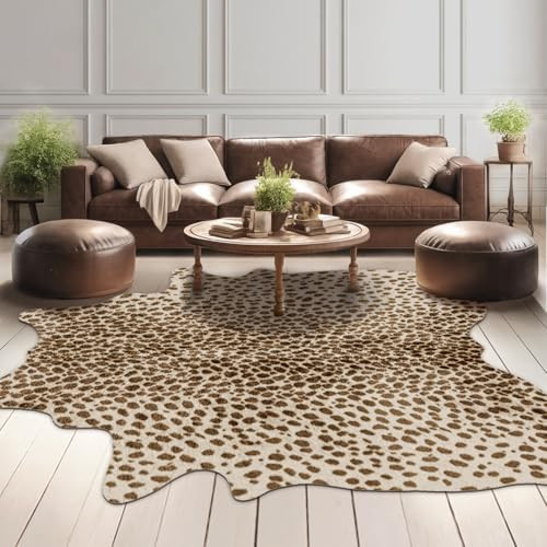 Leopard Rug Cheetah Print Rug: 4.6 x 5.2 Feet Animal Area Carpet Western Decor for Bedroom Living Room | Amazon (US)
