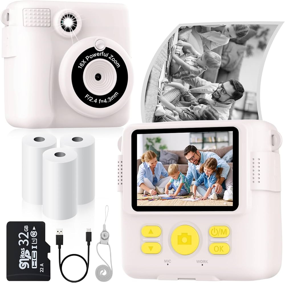 Instant Print Camera for Kids with 3 Rolls of Printer Paper, 1080P Toddler Digital Camera Toys fo... | Amazon (US)