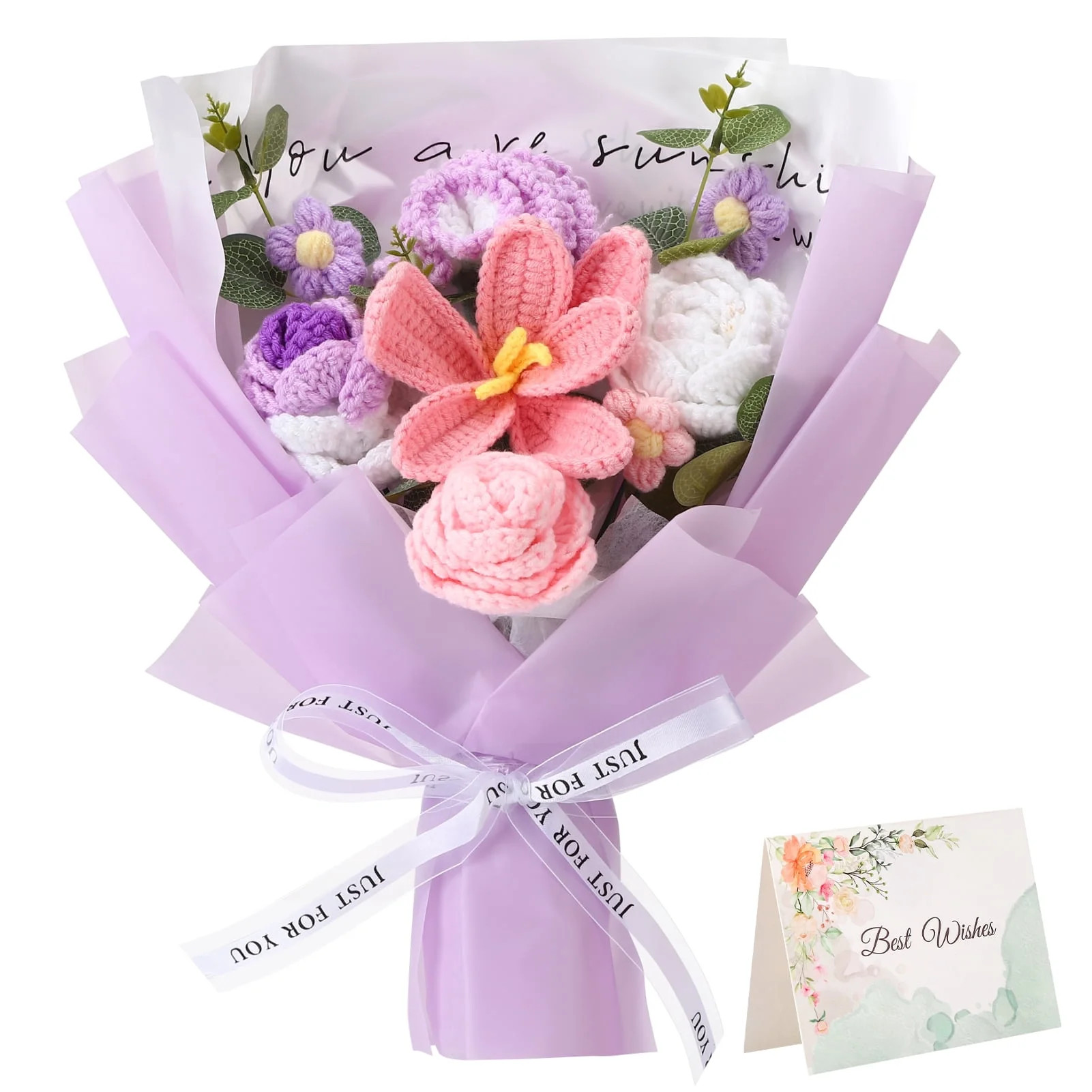 Armscye Purple Crochet Flowers Bouquet, Handmade Knitted Flowers with Card and Gift Bag, Fake Ros... | Walmart (US)