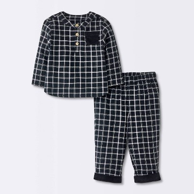 Baby Boys' Plaid Pocket Long Sleeve and Pants Set - Cloud Island™ Black 6-9M | Target
