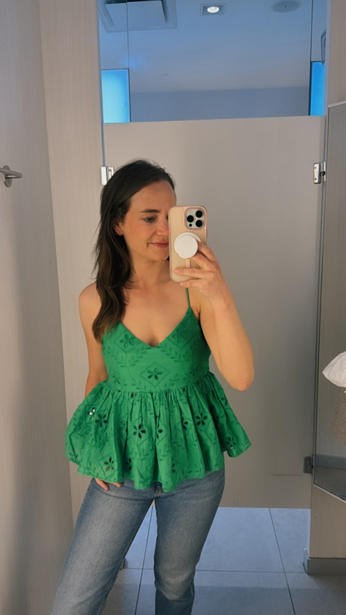 Green peplum strappy eyelet cami 