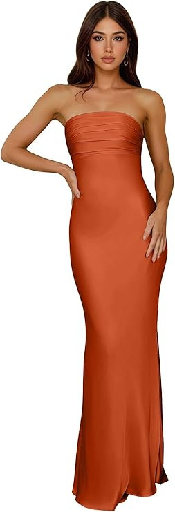 Strapless Satin Bridesmaid Dresses for Women Long Mermaid Formal Evening Prom Gown | Amazon (US)