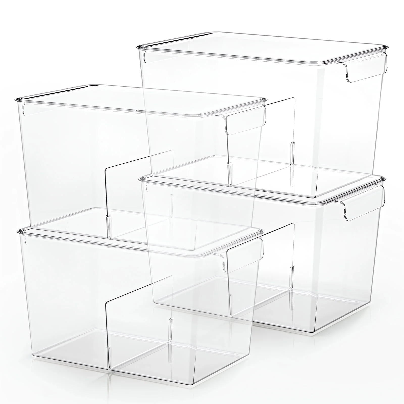 Stackable Clear Storage Bins with Lids, Large Plastic Storage Bins w Handle, Acrylic Pantry Organ... | Walmart (US)