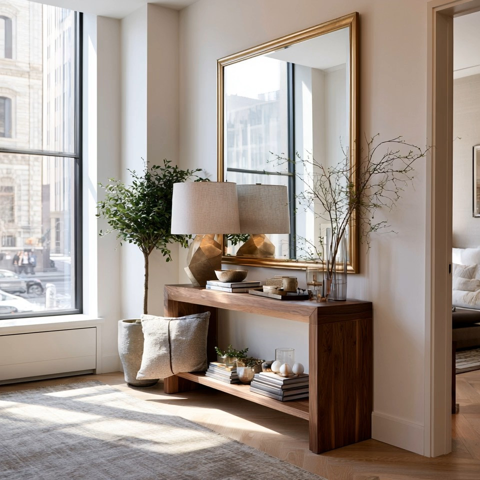 If you're wondering how designers create those beautiful, elegant console tables, the formula is actually surprisingly simple.

At Elegant & Driven, we always start with three foundational pieces:

✨ A polished wooden console table
✨ A gold-framed mirror
✨ A gold-base, ivory-shade table lamp

That's it.

Everything else is personal.

Whether you love stacked books, sculptural planters, candles, decorative bowls, greenery, or collected treasures from your travels, those pieces can change over time. But the foundation remains the same.

The reason this combination works so well is because it naturally follows the Rule of Two.

The gold frame mirror and the gold base of the lamp repeat the same finish, creating harmony and making the entire vignette feel intentional and cohesive.

And there is a reason designers have paired wood and gold for decades.

Wood brings warmth, grounding energy, and natural beauty. Gold adds elegance, light, and refinement. Together they create a look that feels timeless rather than trendy.

Then, as the day turns into evening, the table lamp takes on a second role.

During the day, it's a beautiful sculptural object. At night, it creates that soft layer of lighting that makes a home feel warm, welcoming, and lived in.

Start with the foundation.

Then choose the mirror, lamp, and finishing touches that reflect your personal style.

That's how timeless rooms are built.

#ConsoleTableDecor #ElegantAndDriven #GoldMirror #TableLampDecor #HomeStyling 

 #LTKHome