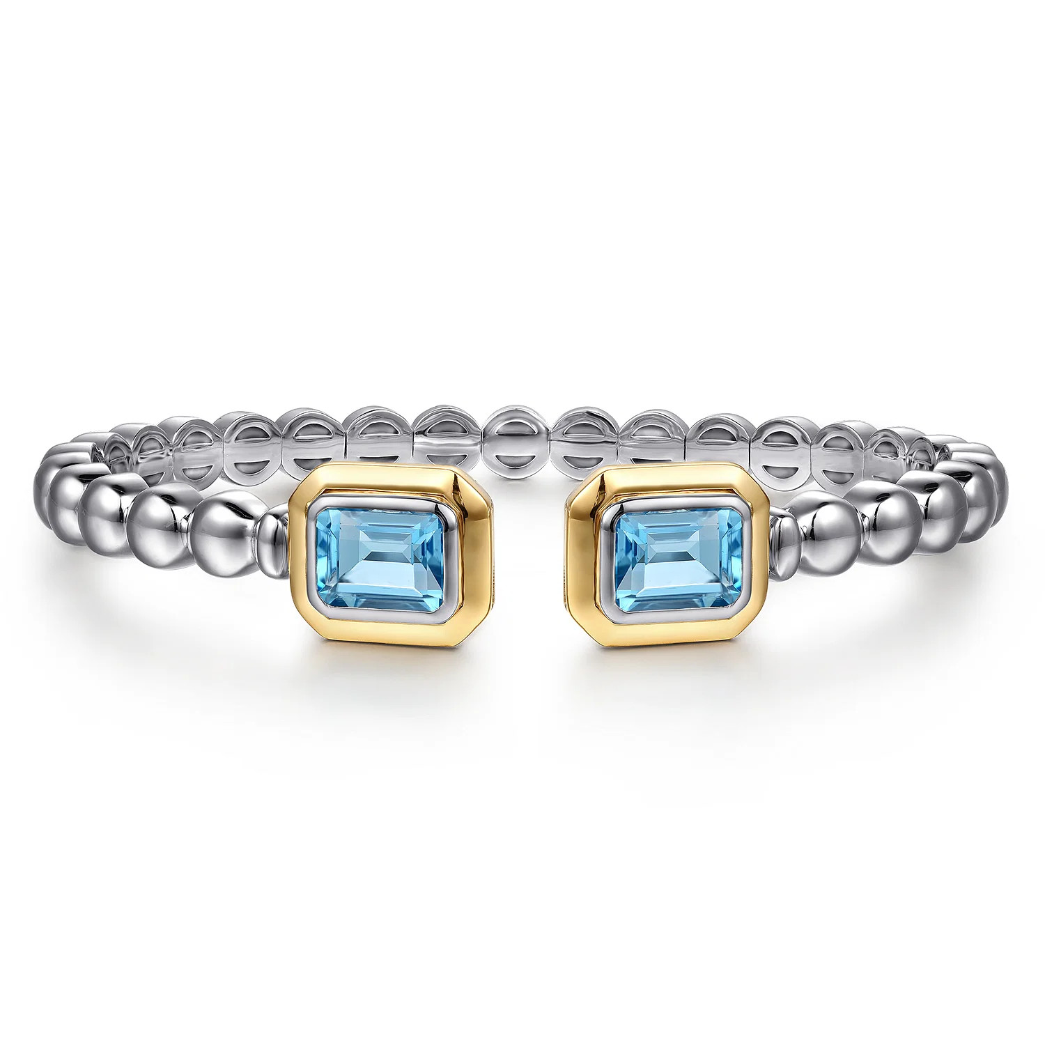 14K Yellow Gold and 925 Sterling Silver Bujukan Octagon Blue Topaz Bangle | Gabriel & Co. Fine Jewelry And Bridal