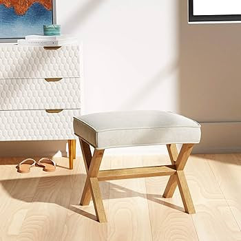 Amazon Basics Small Ottoman Foot Rest, Mid-Century Modern X Square Polyester Foot Stool, Linen, I... | Amazon (US)