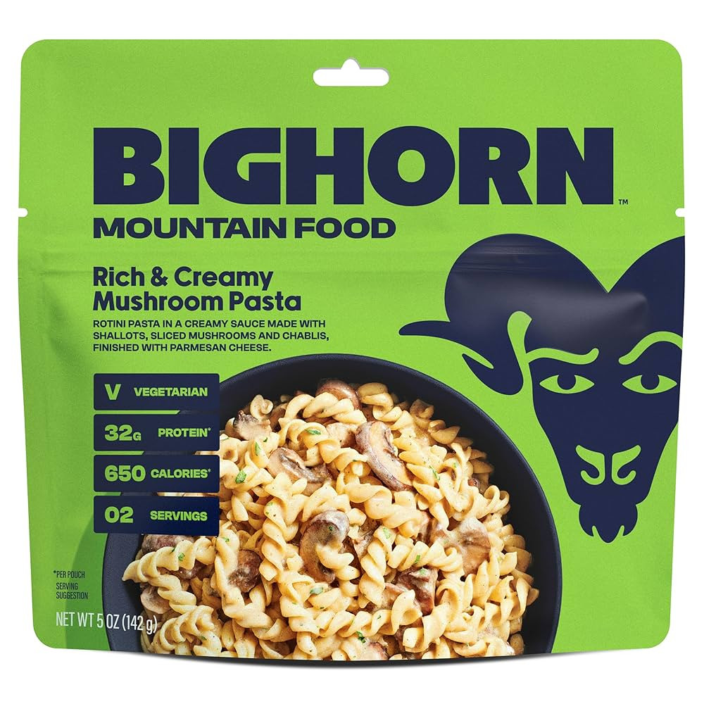 BIGHORN Mountain Food Vegetarian Creamy Mushroom Pasta - premium freeze dried meals for backpacki... | Amazon (US)