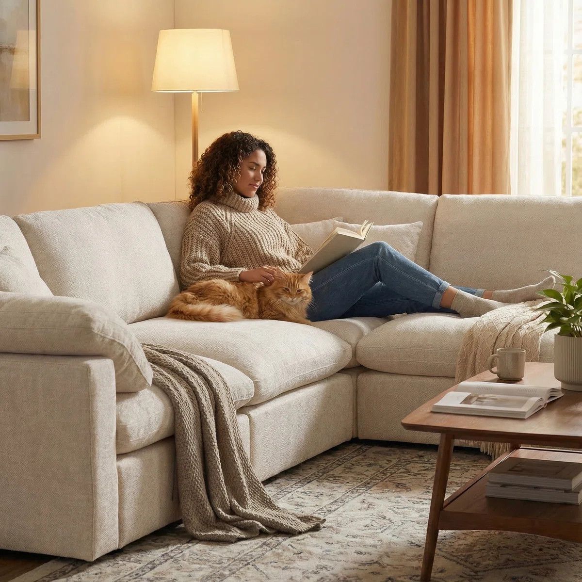 8 piece 145" Extra Deep Sectional Sofa Modern L-Shaped Modular Sectional Chenille Sofa with Ottom... | Wayfair North America