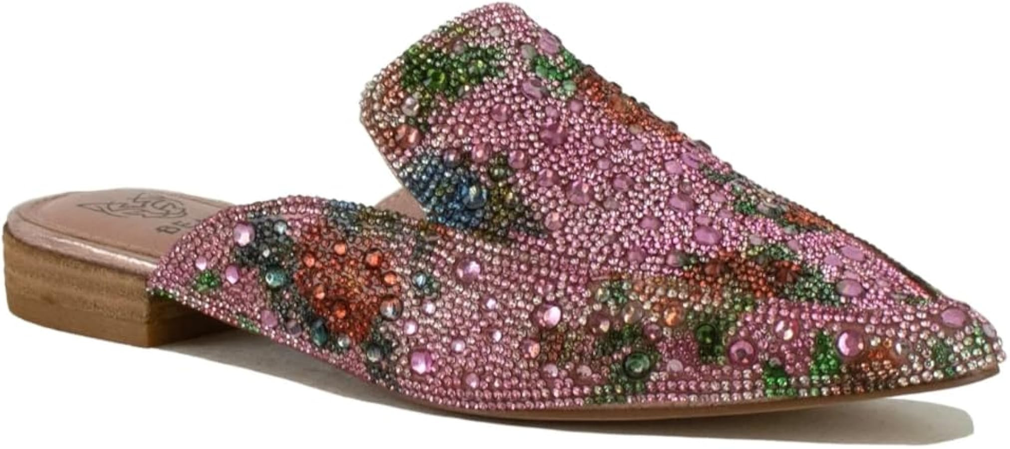 Beast Fashion Women's Mules Hotfix Rhinestone Flats: Sparkly Slip On Dressy Pointed Toe Backless ... | Amazon (US)