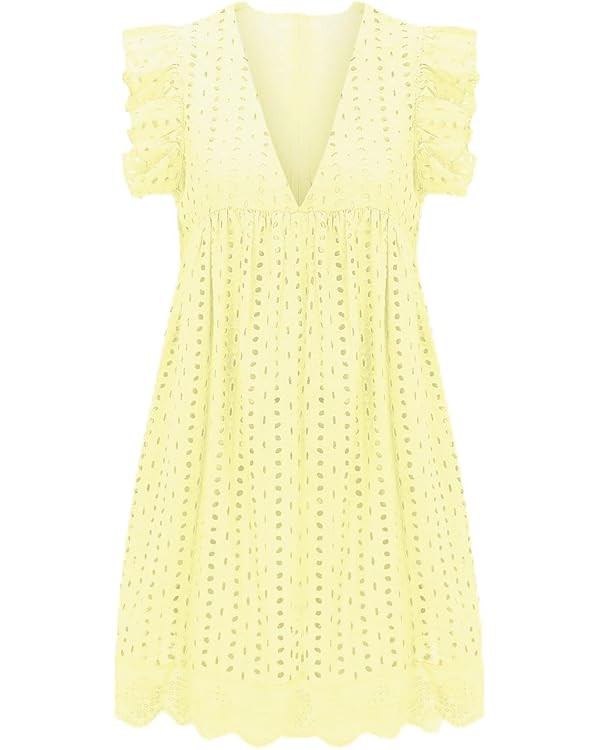 Romper Dress with Shorts, V Neck Solid Color Lace Dresses, Jumpsuit Short Dress with Built-in Sho... | Amazon (US)