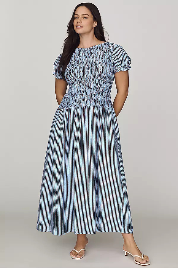 Margie Smocked Stripe Midi Dress | Anthropologie (US)