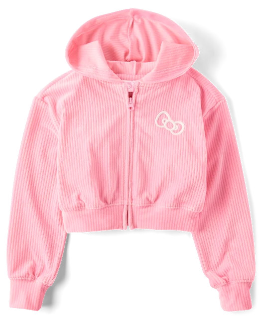 Girls Hello Kitty® Embroidered Velour Zip Up Hoodie - pink | The Children's Place