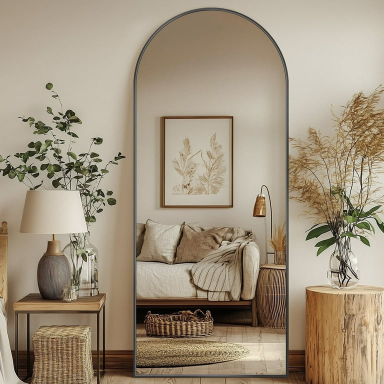 Antok 58.2"x 18" Arched Full Length Mirror Standing Floor Mirror Stand Up Mirror, Black Frame | Walmart (US)