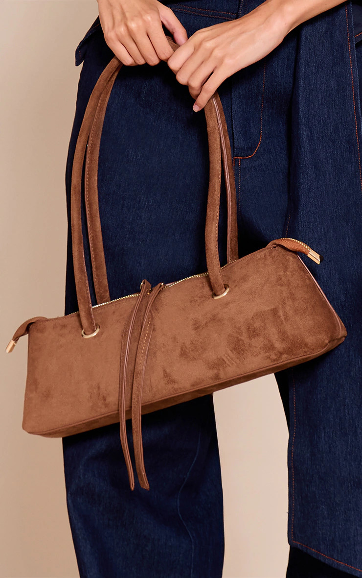 Tan Faux Suede Elongated Handle Shoulder Bag | PrettyLittleThing UK
