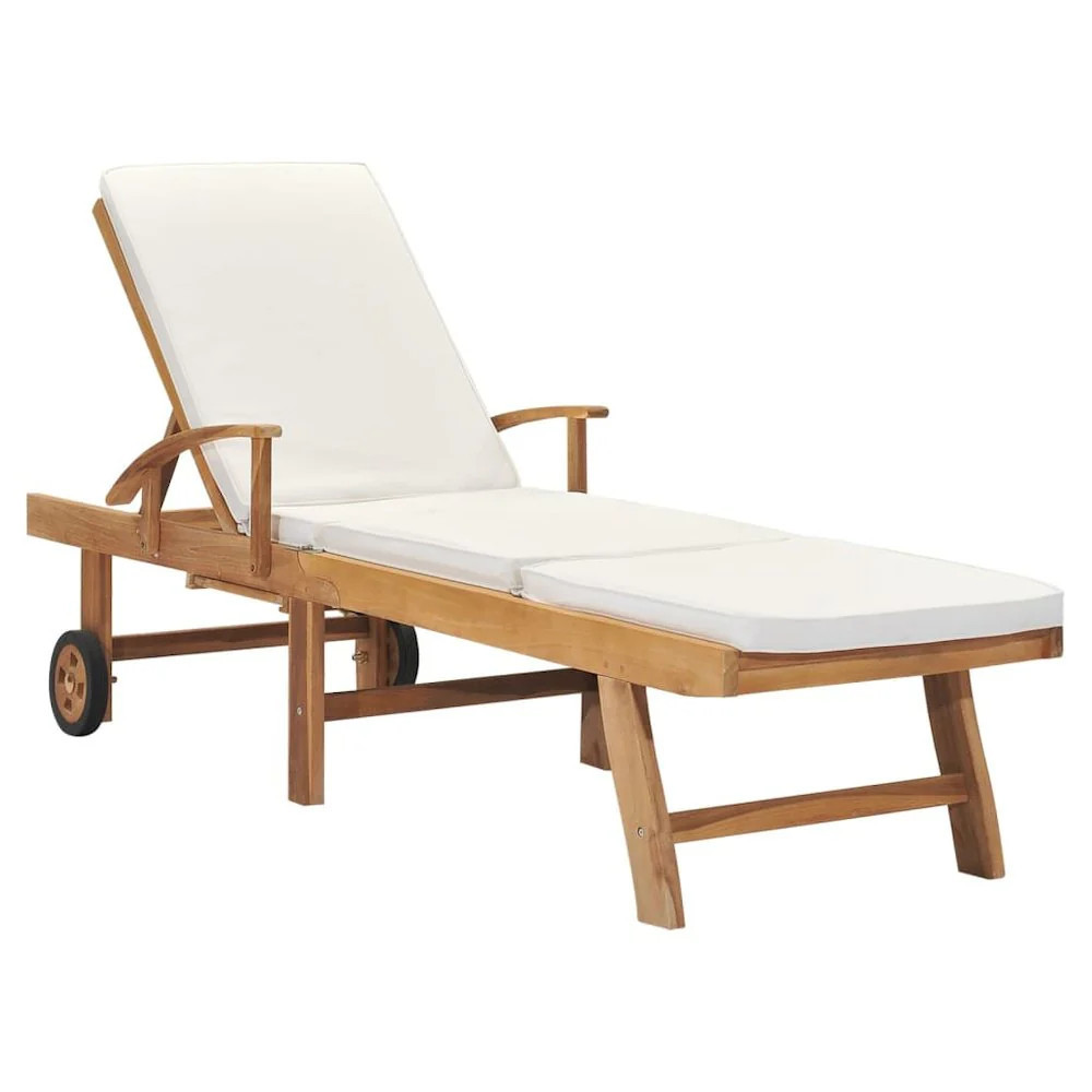 Sun Lounger with Cushion Solid Teak Wood Cream, 48022 | Shop Simon
