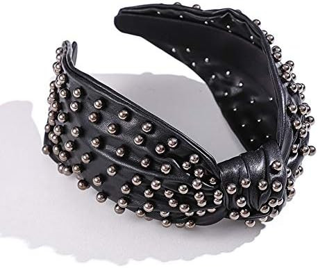 Pearly Knotted Women Headband Luxury Jeweled Leather Beaded Embellished Top Hairband Fashion Eleg... | Amazon (US)