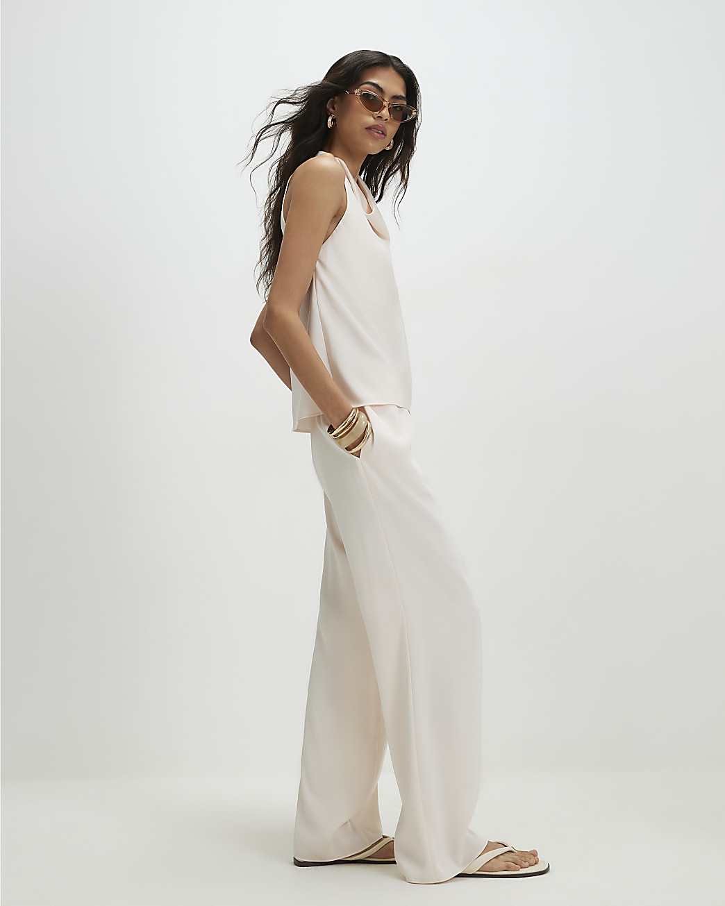 Cream Satin Trousers | River Island UK & IE