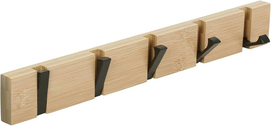 JSVER Wooden Coat Hooks Coat Rack Wall Mount, Space-Saving Coat Rack with 5 Standard Retractable ... | Amazon (US)