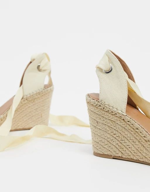 ASOS DESIGN Time tie leg espadrille wedges in natural | ASOS (Global)