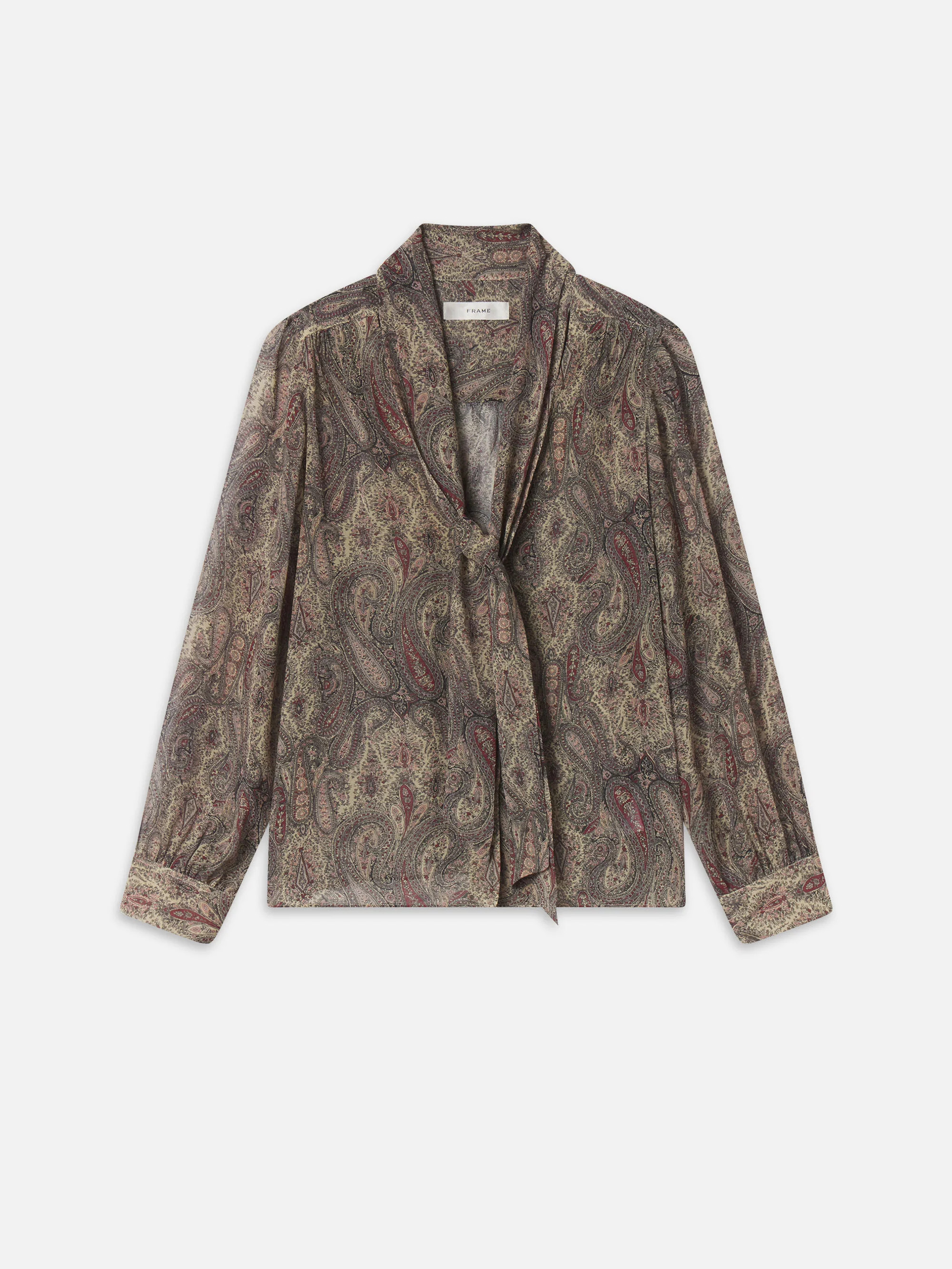 The Paisley Silk Tie Blouse -- Ecru Multi | Frame Denim