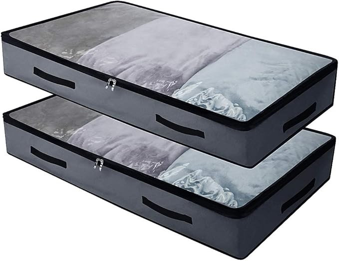 2 Pcs Soft Underbed Storage Containers with 4 handles & Clear Lid for easy find,Durable Material,... | Amazon (UK)