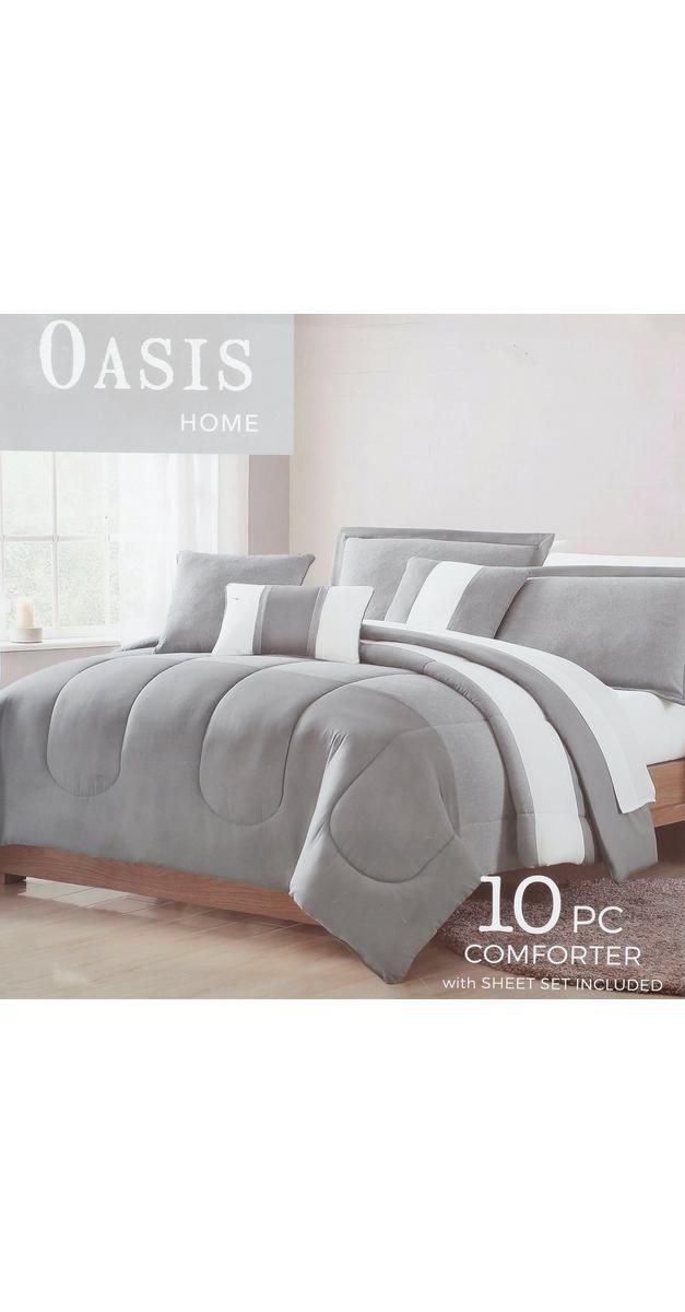 10 Pc Queen Comforter Set - Grey-Grey-4181423049204   | Burkes Outlet | bealls