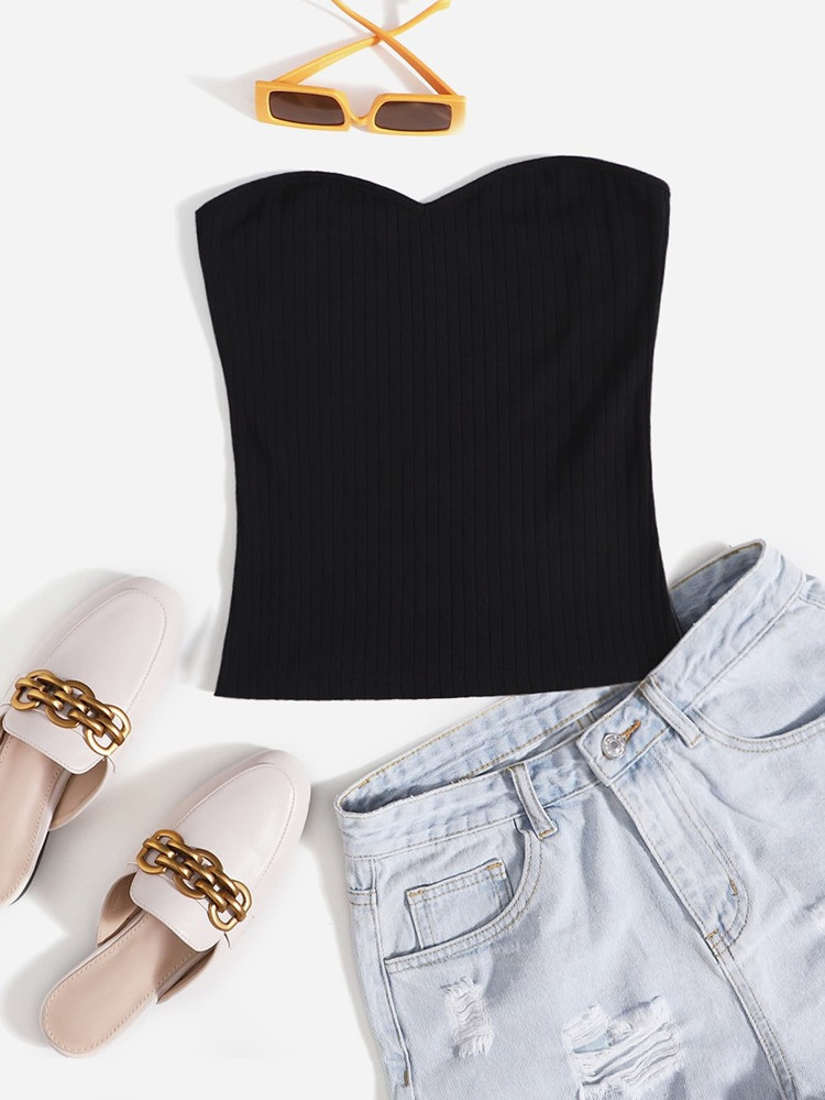 SHEIN EZwear Top bandeau unicolore côtelé | SHEIN