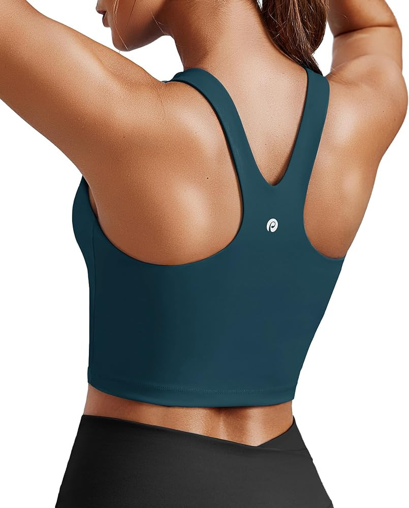 PINSPARK Women Sports Bra High Neck Racerback Workout Crop Tank Top Longline Padded Yoga Tops wit... | Amazon (US)