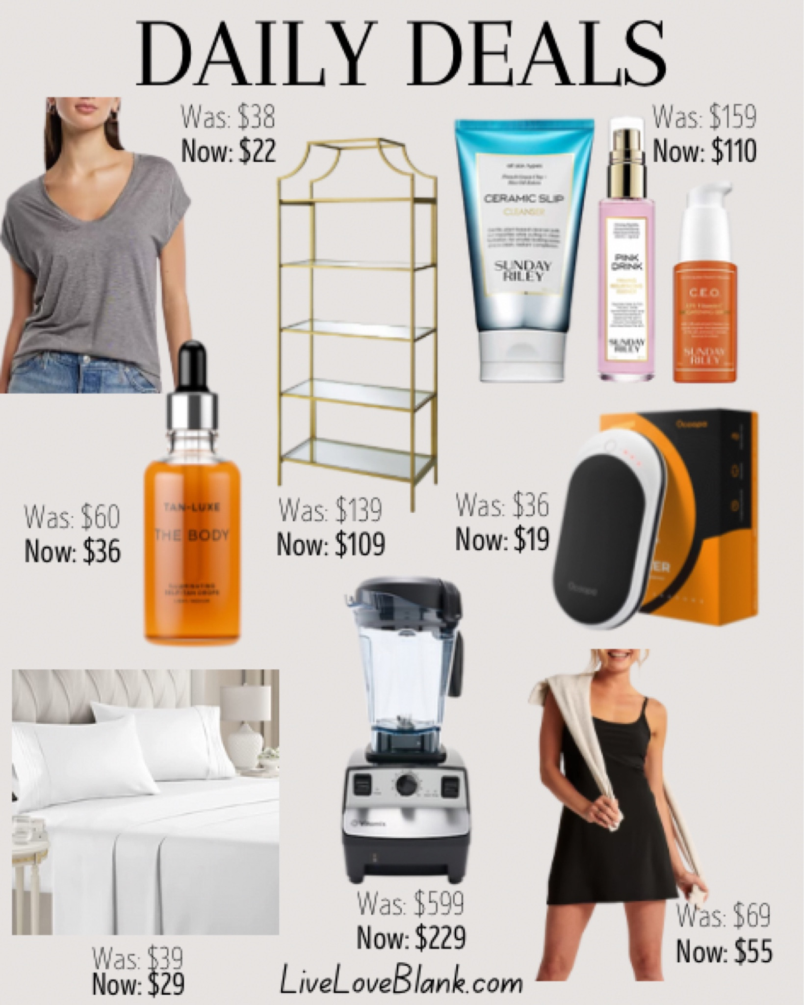 Daily deals 
40% off express dresses & tops
Vitamix blender under $300
Sunday Riley skincare set save $49
Electric portable pocket heater - used this on spring break!
Abercrombie 20% dresses
Gold finish bookcase only $109
Queen sizes sheets only $25…has over 233k positive reviews!
Tan luxe sled tan drops save $24

#LTKstyletip #LTKFind #LTKsalealert