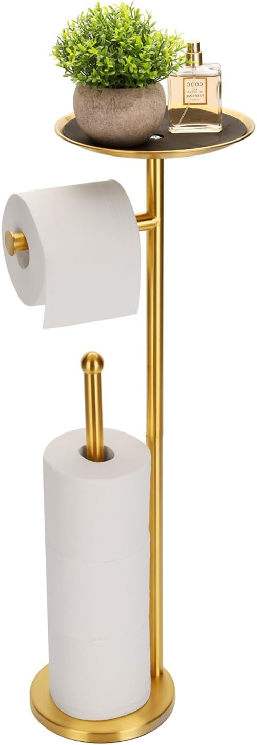 Sfemn Freestanding Gold Toilet Paper Stand with Storage Tray and Space for 4 Extra Rolls | Amazon (US)