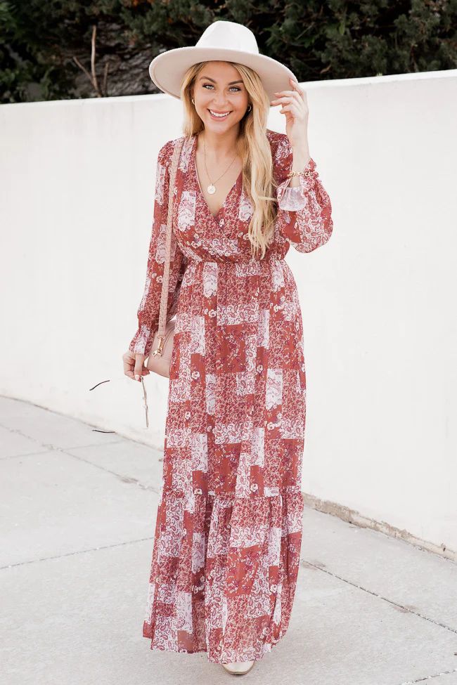 We're Not Done Multi Patchwork Printed Long Sleeve Maxi Dress | Pink Lily