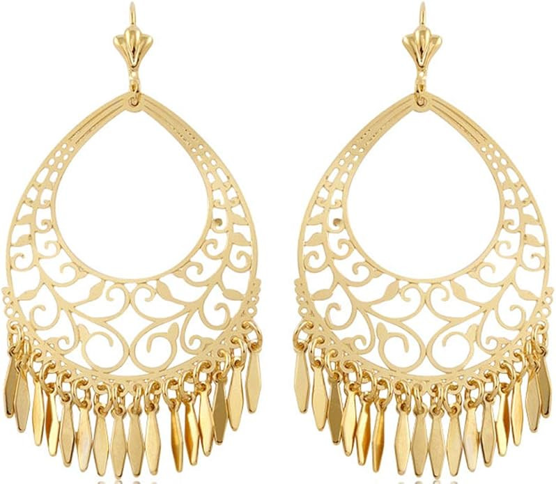 Barzel 18K Gold Plated Filigree Cut-out Dangling Chandelier Earrings - Made in Brazil | Amazon (US)