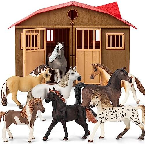 8 in 1 Horse Toy Set for Girl Age 6-12, 8 Pcs Realistic 5 inch Plastic Horsse Figure with Stable,... | Amazon (US)