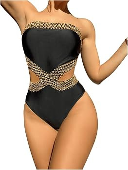 Milumia Women's Stitch Detail Strapless One Piece Swimsuit Cut Out Bandeau Bathing Suit | Amazon (US)