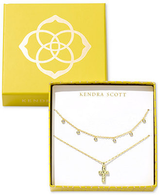 Kendra Scott Amelia Gold-Tone Crystal Cross Necklace Gift Set  - Macy's | Macy's