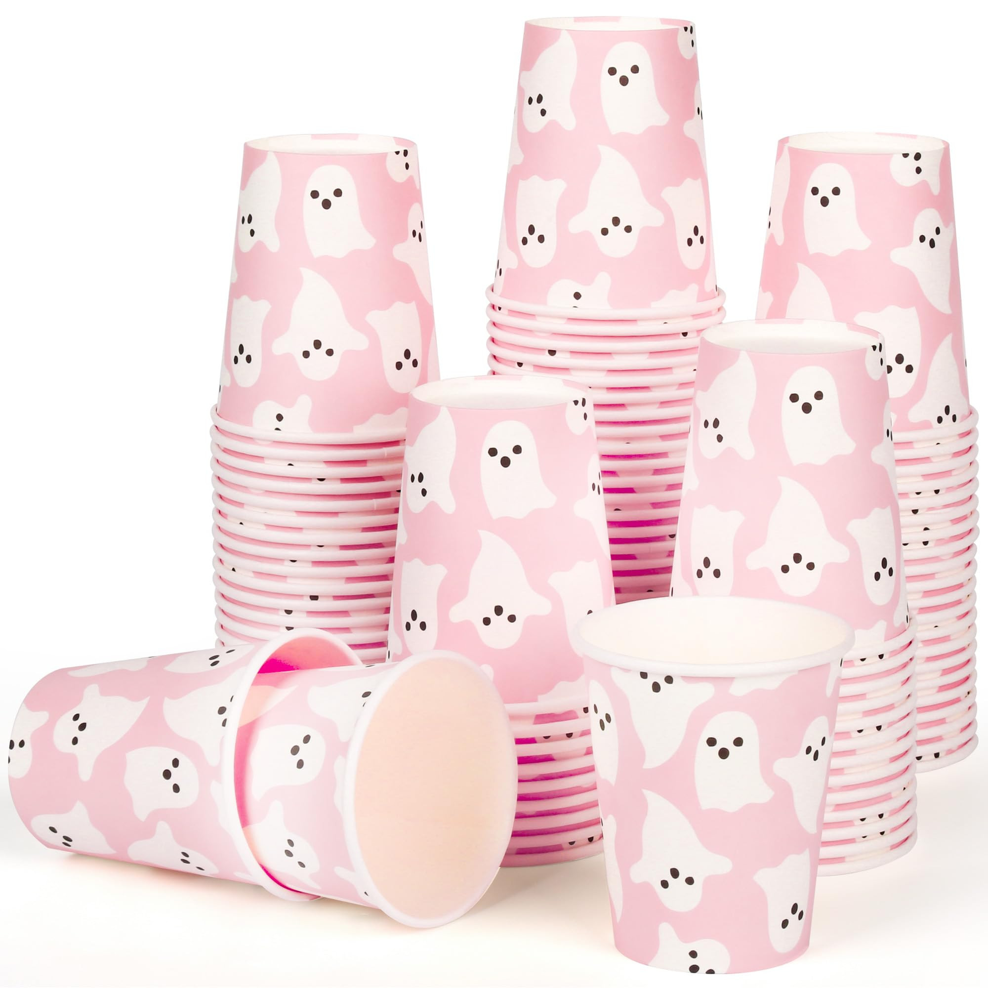 100Pcs Halloween Ghosts Paper Cups Summerween Pink Cute Ghost Party Cup Spooky Boo 9oz Disposable... | Amazon (US)