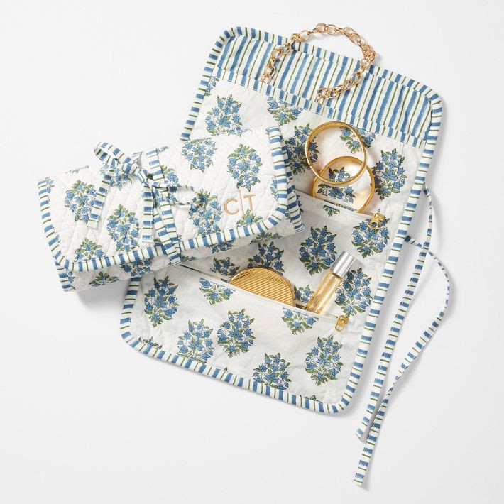 Block Print Quilted Travel Jewelry Roll Up | Mark and Graham