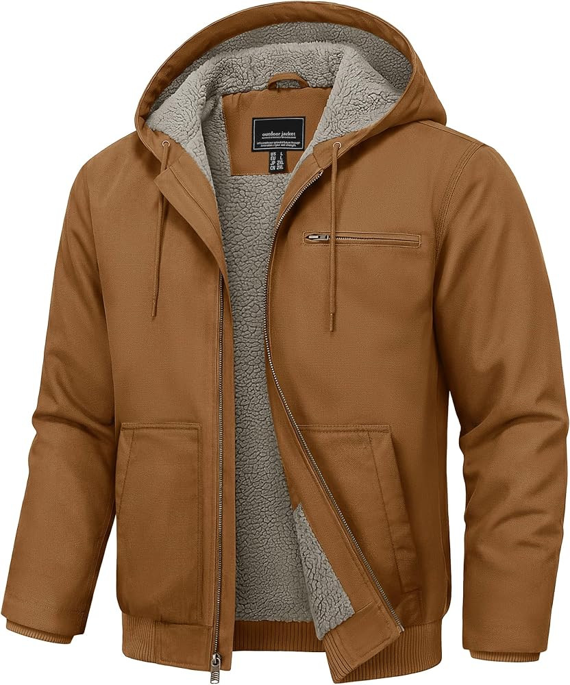 Cotrasen Men's Hooded Work Jacket Duck Canvas Sherpa-Lined Winter Coat | Amazon (US)