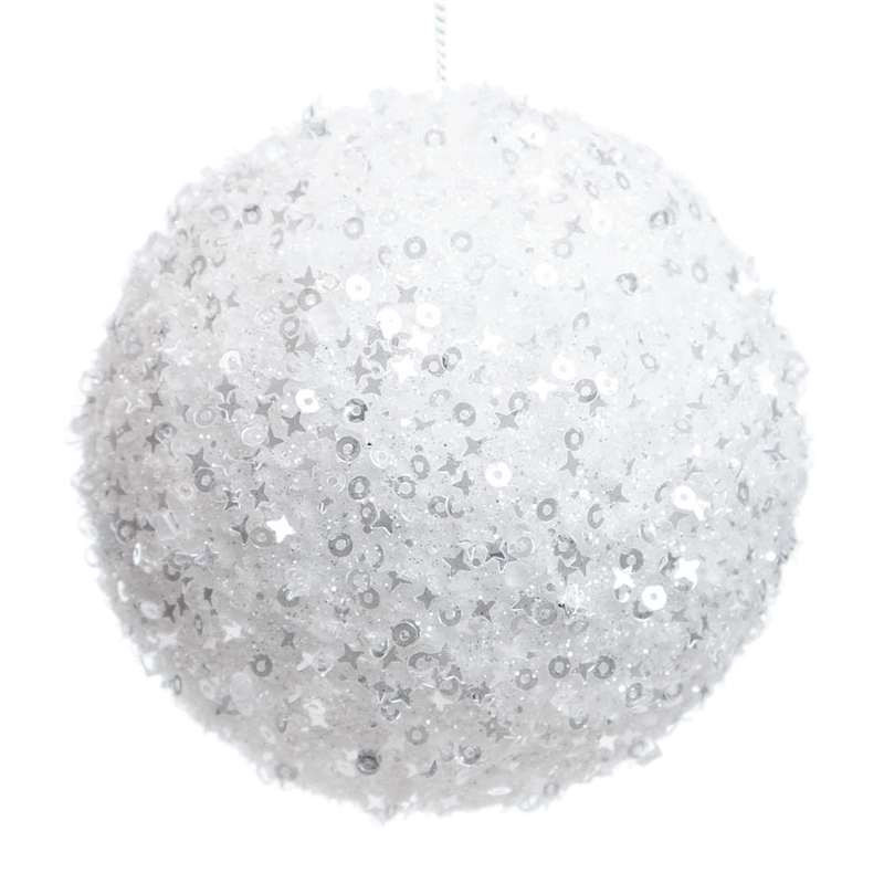 Providence Silver White Glittered & Sequined Ball Ornament, 3.5" | At Home