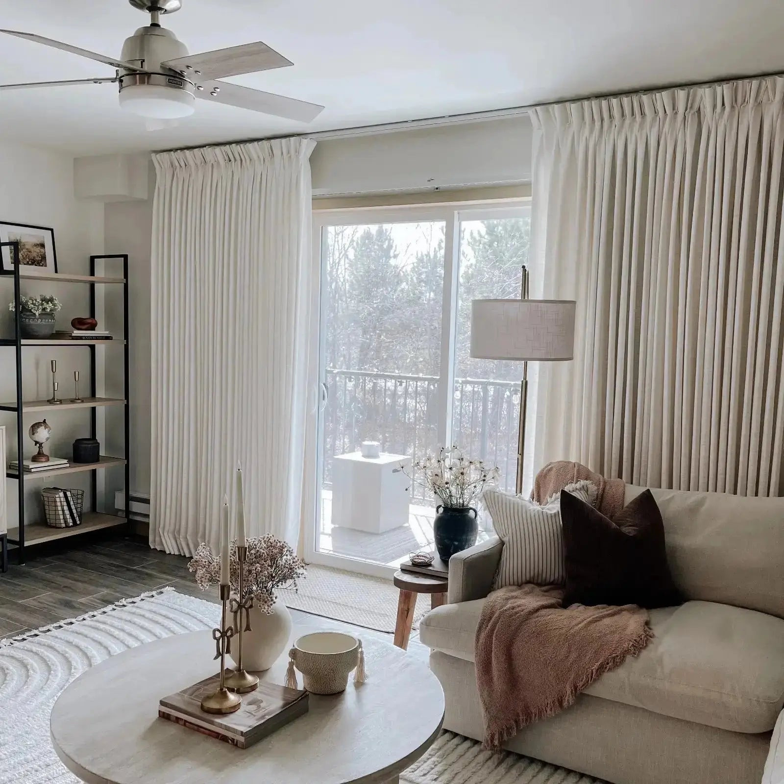 Motorized Pinch Pleat Ready Made Curtain with Blackout Lining - Liz Ivory White 1908-2 / 52W*120L | TWOPAGES