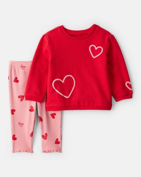 Carter's Baby Girls Girl Valentine's Day 2-Piece Heart French Terry Tee & Pant Set - Red NB Red | Carter's Inc