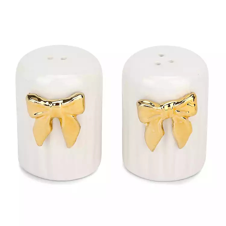 New! Gold Bow Ceramic Salt and Pepper Shaker Set | Kirklands