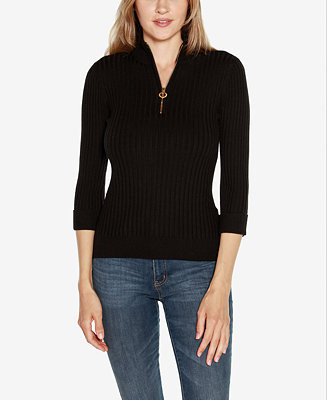 Black Label Women's Ribbed Quarter-Zip Sweater | Macy's