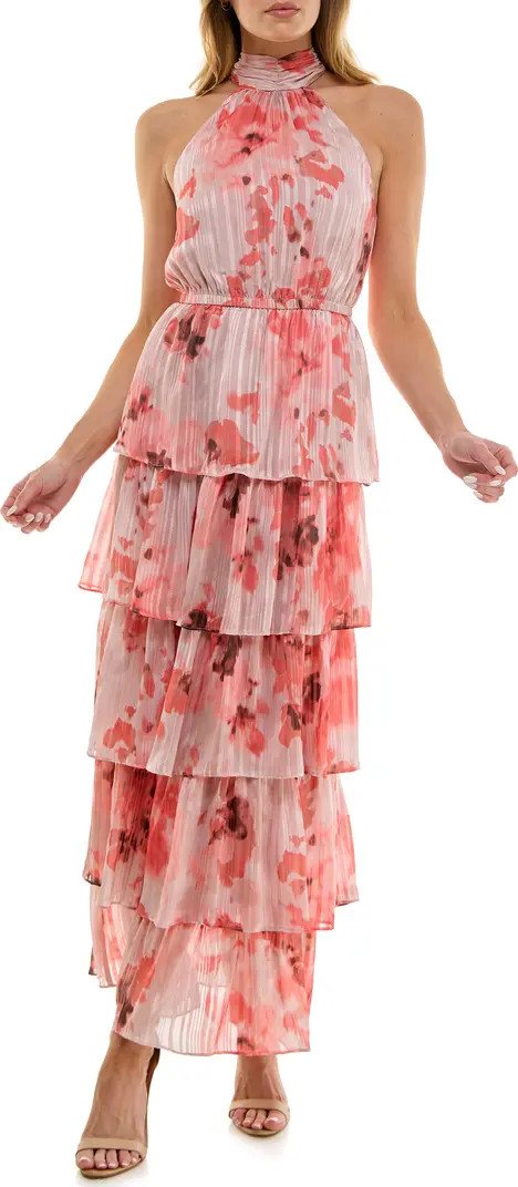 Socialite Plissé Tiered Maxi Halter Dress | Nordstrom | Nordstrom