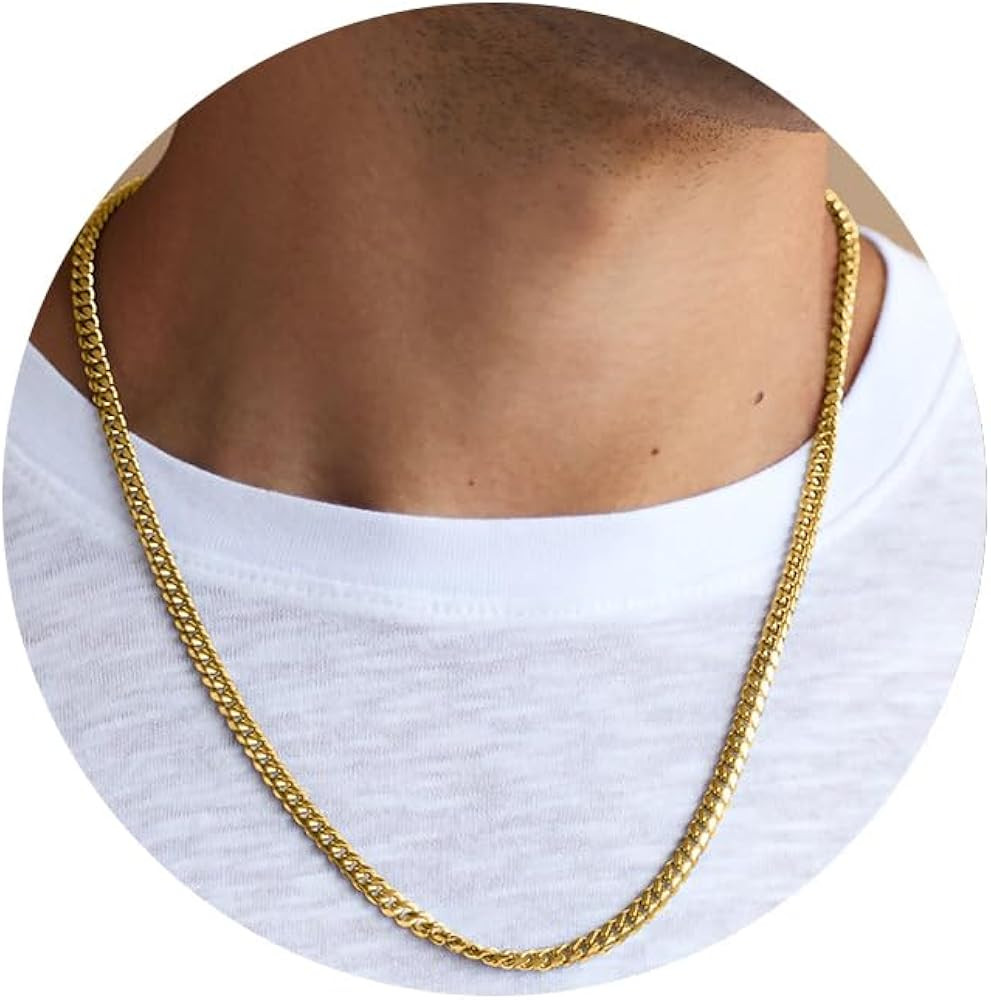 Avotto 3/5mm Silver/14K Gold Plated Cuban Chain for Men Boys, Stainless Steel Cuban Link Chain fo... | Amazon (US)
