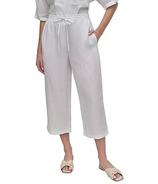 DKNY by Donna Karan Wide Leg Drawstring Woven Linen Blend Coordinating Pocketed Pants - S | Dillard's
